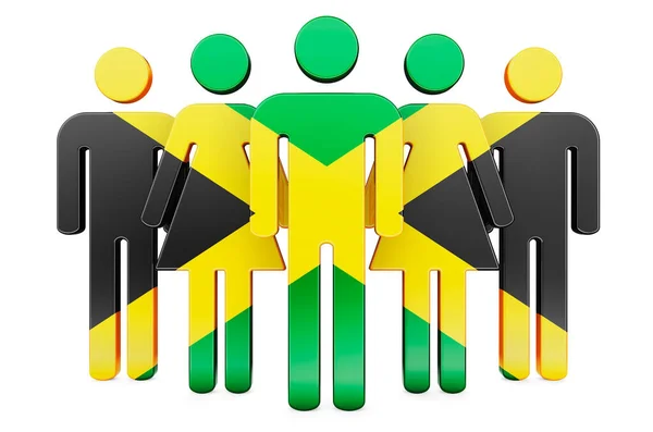 Stick Figures Jamaican Flag Social Community Citizens Jamaica Rendering Isolated — Stock Photo, Image