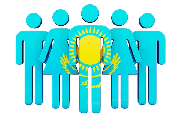 Stick Figures Kazakh Flag Social Community Citizens Kazakhstan Rendering Isolated — Stock Photo, Image