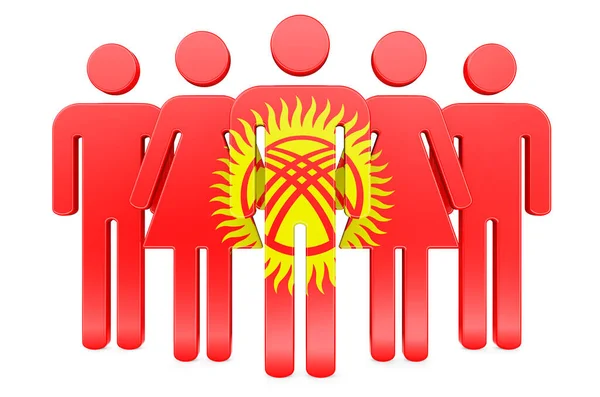 Stick Figures Kyrgyz Flag Social Community Citizens Kyrgyzstan Rendering Isolated — Stock Photo, Image