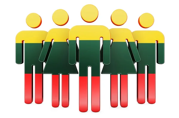 Stick Figures Lithuanian Flag Social Community Citizens Lithuania Rendering Isolated — Stock Photo, Image