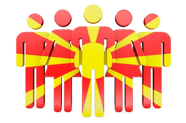 Stick Figures Macedonian Flag Social Community Citizens Macedonia Rendering Isolated — Stock Photo, Image