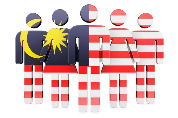 Stick Figures Malaysian Flag Social Community Citizens Malaysia Rendering Isolated — Stock Photo, Image