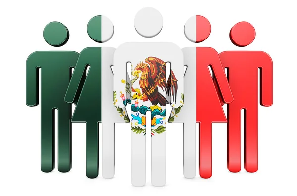 Stick Figures Mexican Flag Social Community Citizens Mexico Rendering Isolated — Stock Photo, Image