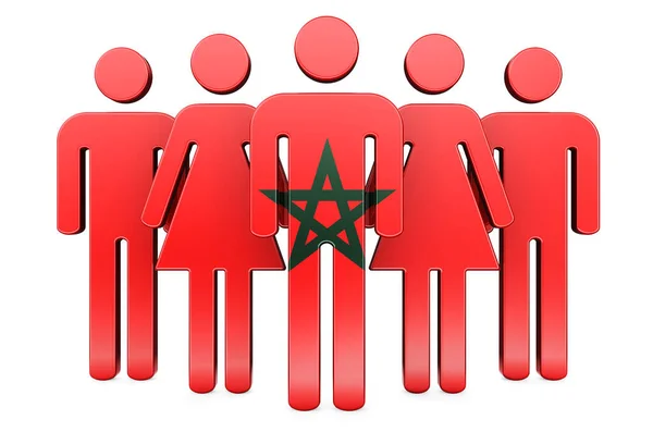 Stick Figures Moroccan Flag Social Community Citizens Morocco Rendering Isolated — Stock Photo, Image