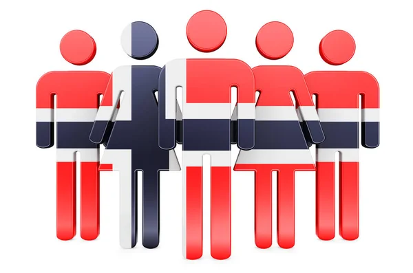 Stick Figures Norwegian Flag Social Community Citizens Norway Rendering Isolated — Stock Photo, Image