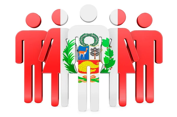 Stick Figures Peruvian Flag Social Community Citizens Peru Rendering Isolated — Stock Photo, Image