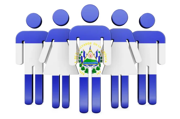 Stick Figures Salvadoran Flag Social Community Citizens Salvador Rendering Isolated — Stock Photo, Image