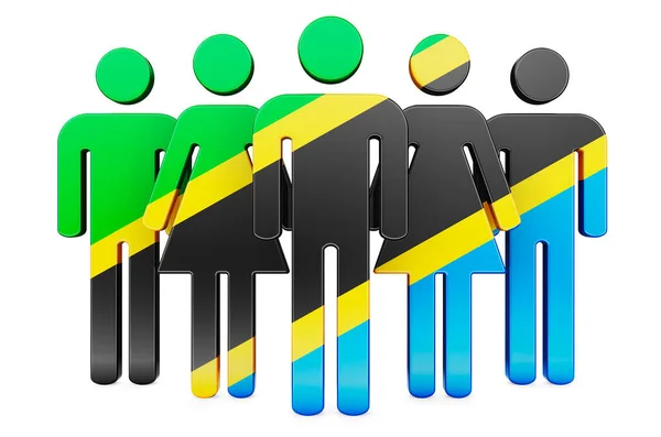 Stick Figures Tanzanian Flag Social Community Citizens Tanzania Rendering Isolated — Stock Photo, Image