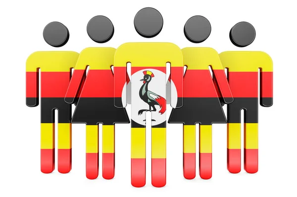 Colar Figuras Com Bandeira Ugandense Comunidade Social Cidadãos Uganda Renderização — Fotografia de Stock