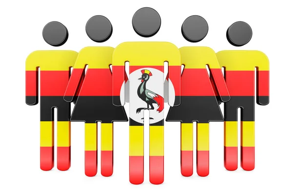 Stick Figures Ugandan Flag Social Community Citizens Uganda Rendering Isolated — Stock Photo, Image