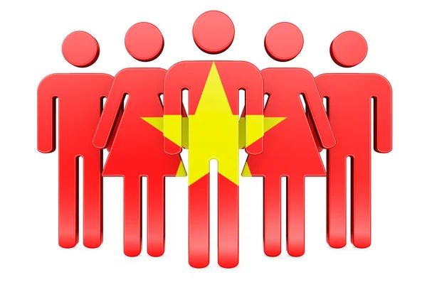 Stick Figures Vietnamese Flag Social Community Citizens Vietnam Rendering Isolated — Stock Photo, Image