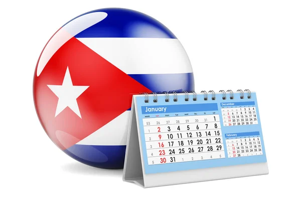 Calendario Escritorio Con Bandera Cubana Representación Aislada Sobre Fondo Blanco —  Fotos de Stock