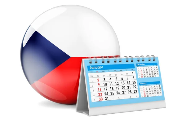 Calendario Tavolo Con Bandiera Ceca Rendering Isolato Sfondo Bianco — Foto Stock