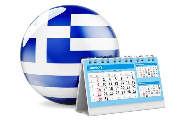 Tischkalender Mit Griechischer Flagge Rendering Isoliert Auf Weißem Hintergrund — Stockfoto