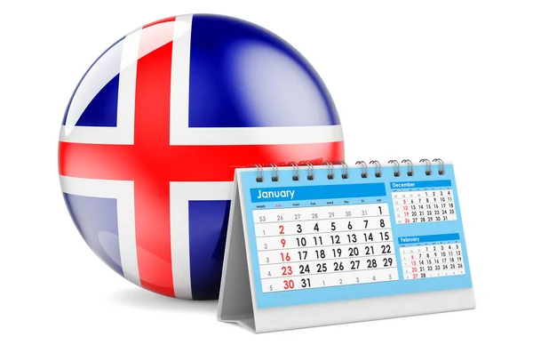 Kalendář Stolů Islandskou Vlajkou Vykreslování Izolované Bílém Pozadí — Stock fotografie