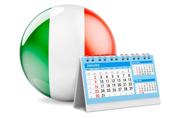 アイルランド国旗付きの机のカレンダー 白い背景に隔離された3Dレンダリング — ストック写真