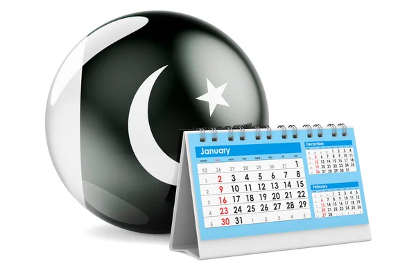 Kalendář Stolů Pákistánskou Vlajkou Vykreslování Izolované Bílém Pozadí — Stock fotografie