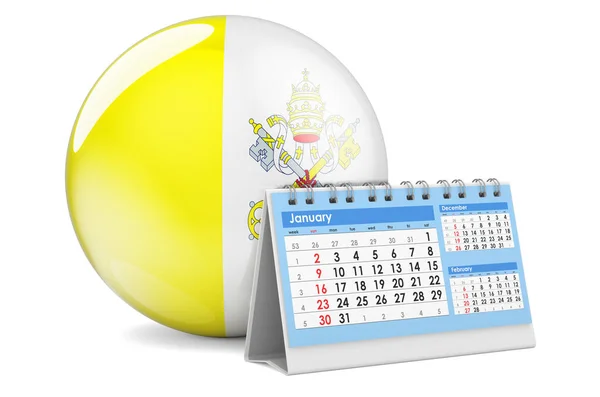 Kalendář Stolů Vatikánskou Vlajkou Vykreslování Izolované Bílém Pozadí — Stock fotografie