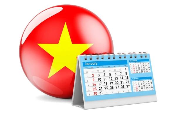Дек Календар Єтнамським Прапором Рендеринг Ізольований Білому Тлі — стокове фото