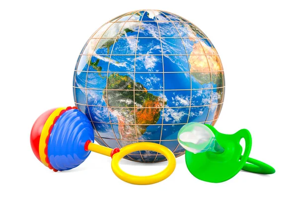 Tasso Natalità Concetto Genitoriale Ciuccio Bambini Sonaglio Bambini Con Globo — Foto Stock