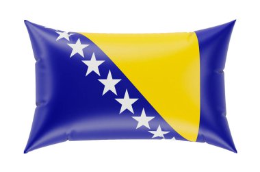 Bosna bayraklı yastık, beyaz arkaplanda 3 boyutlu görüntüleme
