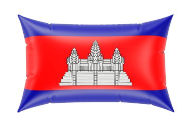 Kamboçya bayraklı yastık, beyaz arkaplanda 3 boyutlu görüntüleme
