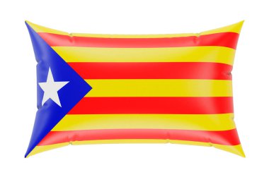 Katalan bayraklı yastık, beyaz arkaplanda 3 boyutlu görüntüleme