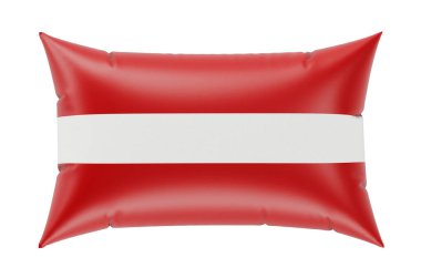 Letonya bayraklı yastık, beyaz arkaplanda 3 boyutlu görüntüleme