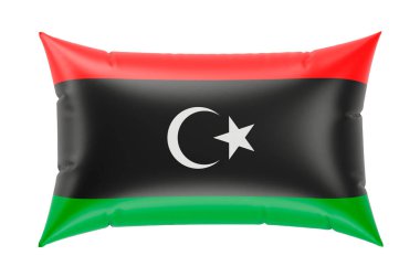 Libya bayraklı yastık, beyaz arkaplanda 3D görüntüleme