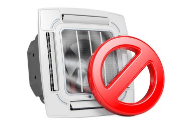 İçki yasağı sembolü, Tavan Kaseti Ünitesi, Kapalı Havalandırma Birimi. Beyaz arkaplanda 3B görüntüleme izole edildi