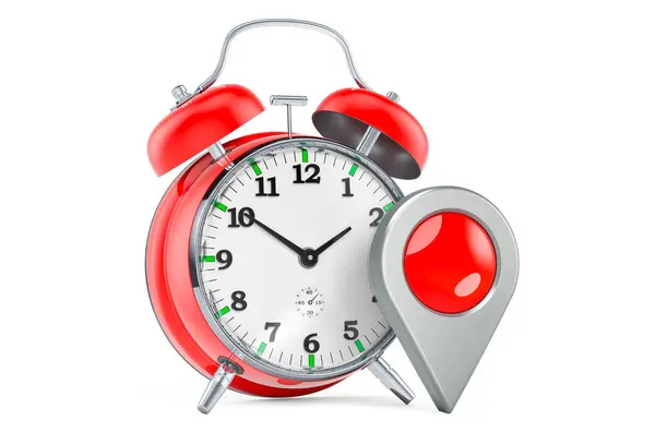 Alarm Clock Map Pointer Rendering Isolated White Background — Stock Fotó