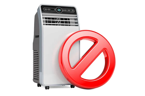 Prohibition Symbol Portable Air Conditioner Rendering Isolated White Background — 图库照片