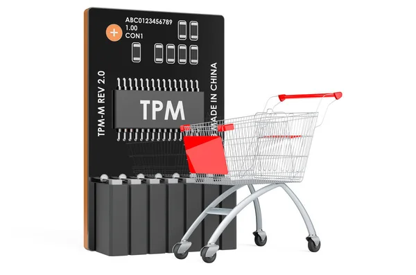 Shopping Cart Trusted Platform Module Tpm Rendering Isolated White Background — 图库照片