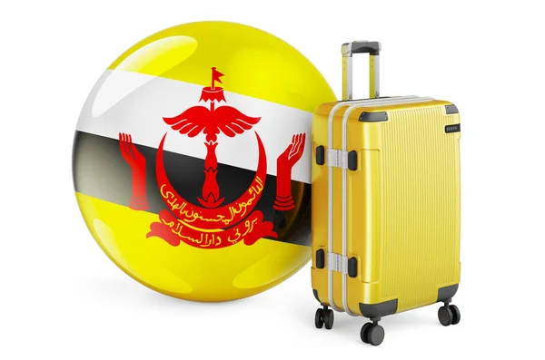 Suitcase Bruneian Flag Brunei Travel Concept Rendering Isolated White Background — Stock Photo, Image