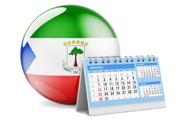 Calendário Mesa Com Bandeira Guiné Equatorial Renderização Isolada Fundo Branco — Fotografia de Stock