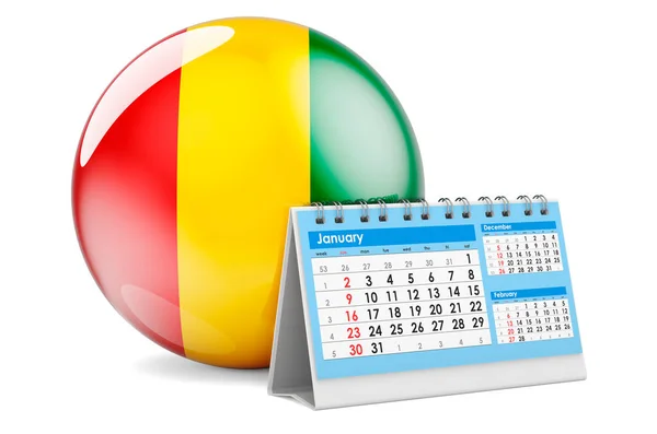 Склад Календаря Прапором Гвінеї Рендеринг Ізольований Білому Тлі — стокове фото