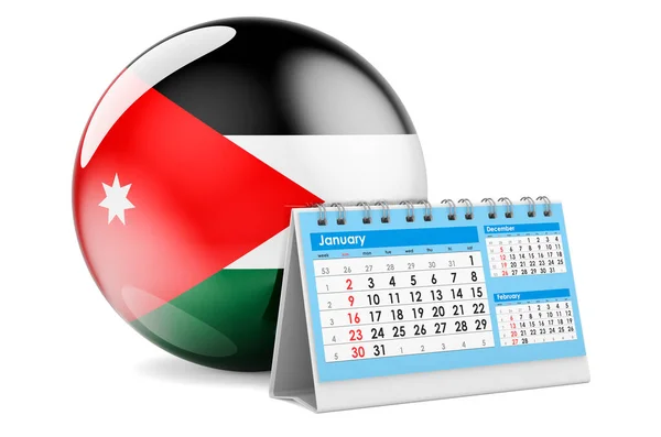 Календарь Иорданским Флагом Рендеринг Изолирован Белом Фоне — стоковое фото