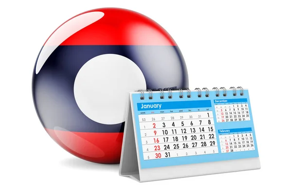 Склад Календаря Лаоським Прапором Рендеринг Ізольований Білому Тлі — стокове фото