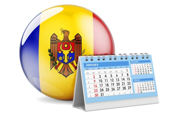 Kalendarz Biurko Flagą Mołdawii Rendering Izolowany Białym Tle — Zdjęcie stockowe
