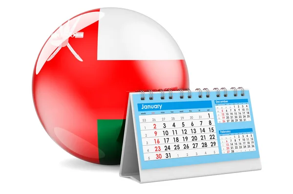 Склад Календаря Прапором Омані Рендеринг Ізольований Білому Тлі — стокове фото