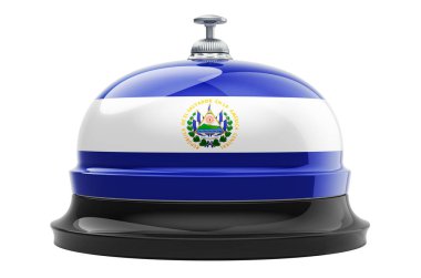 Salvador bayrağıyla resepsiyon zili. Beyaz arkaplanda 3B görüntüleme izole edildi  