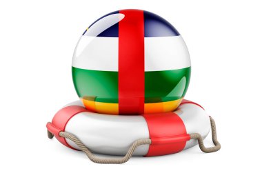 Orta Afrika bayrağıyla cankurtaran kemeri. Orta Afrika Cumhuriyeti kavramının korunması, korunması ve korunması. Beyaz arkaplanda 3B görüntüleme izole edildi