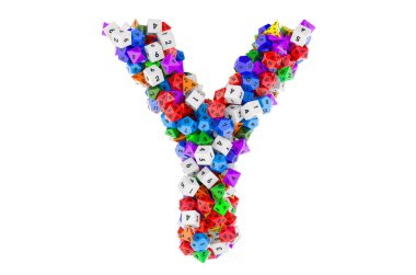 Alfabe harfi Y, renkli zar oyunundan. Beyaz arkaplanda 3B görüntüleme izole edildi