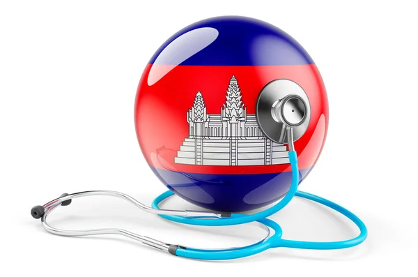Bandeira Cambojana Com Estetoscópio Cuidados Saúde Conceito Camboja Renderização Isolado — Fotografia de Stock