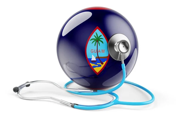 Guamanská Vlajka Stetoskopem Zdravotní Péče Guam Konceptu Vykreslování Izolované Bílém — Stock fotografie