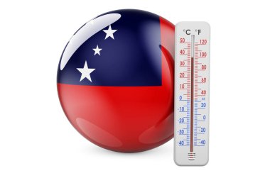 Termometresi olan Samoa bayrağı. Beyaz arkaplanda 3B görüntüleme izole edildi