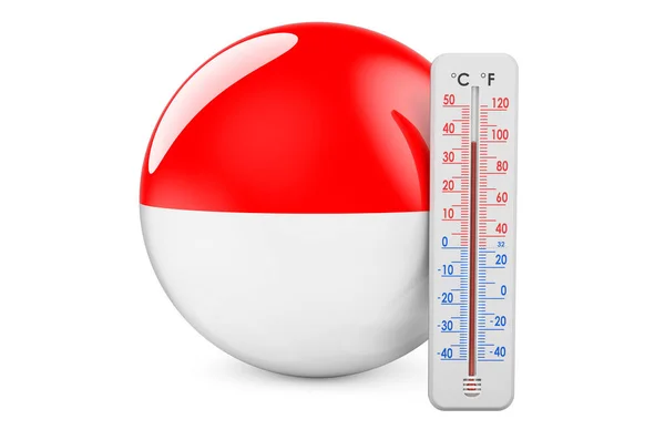 温度計でインドネシアの旗 白い背景に隔離された3Dレンダリング — ストック写真