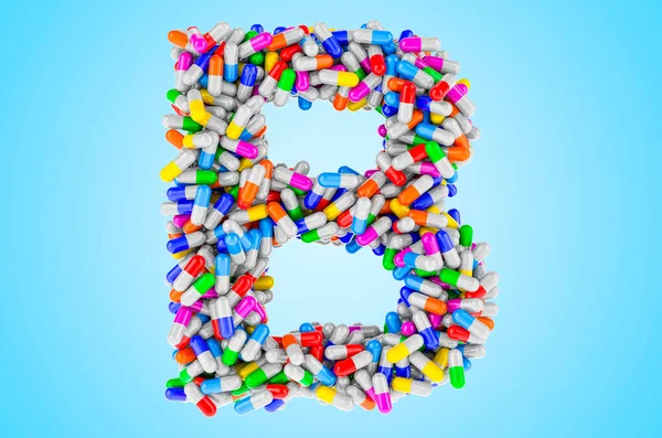 Betű Gyógyszerkapszulákból Tablettákból Renderelés Elszigetelt Kék Háttér — Stock Fotó