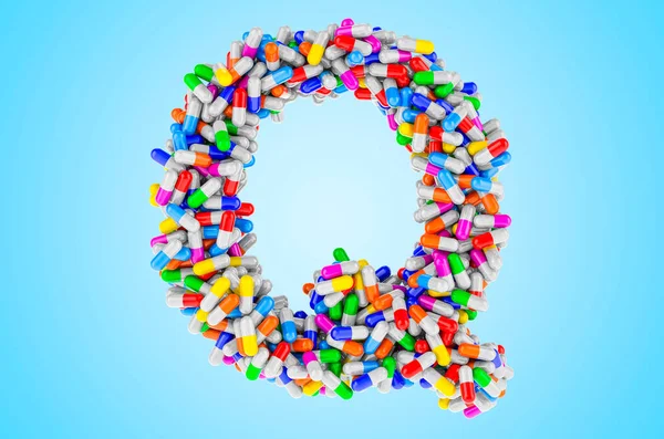 Lettera Capsule Medicinali Pillole Rendering Isolato Sfondo Blu — Foto Stock