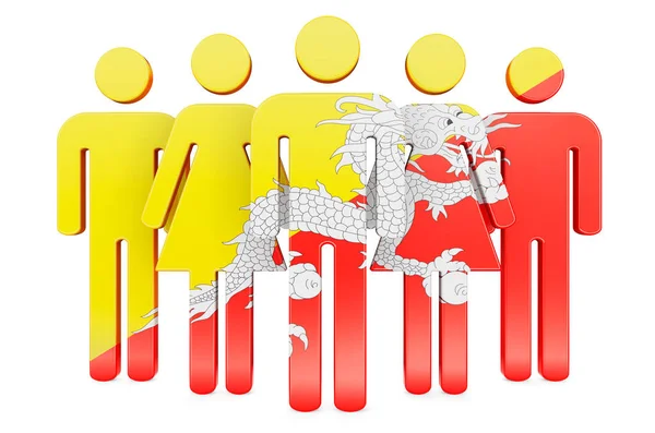 Stick Figures Bhutanese Flag Social Community Citizens Bhutan Rendering Isolated — Stock Photo, Image